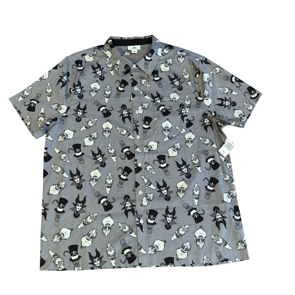 Disney Parks Villains Button Down Shirt Mens L Maleficent Ursula Hades NWT